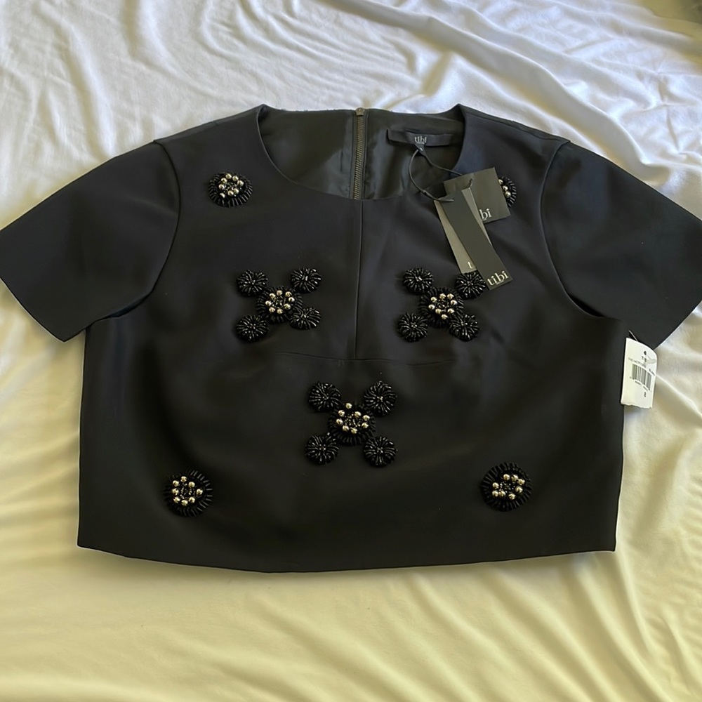 Tibi black cropped beaded top